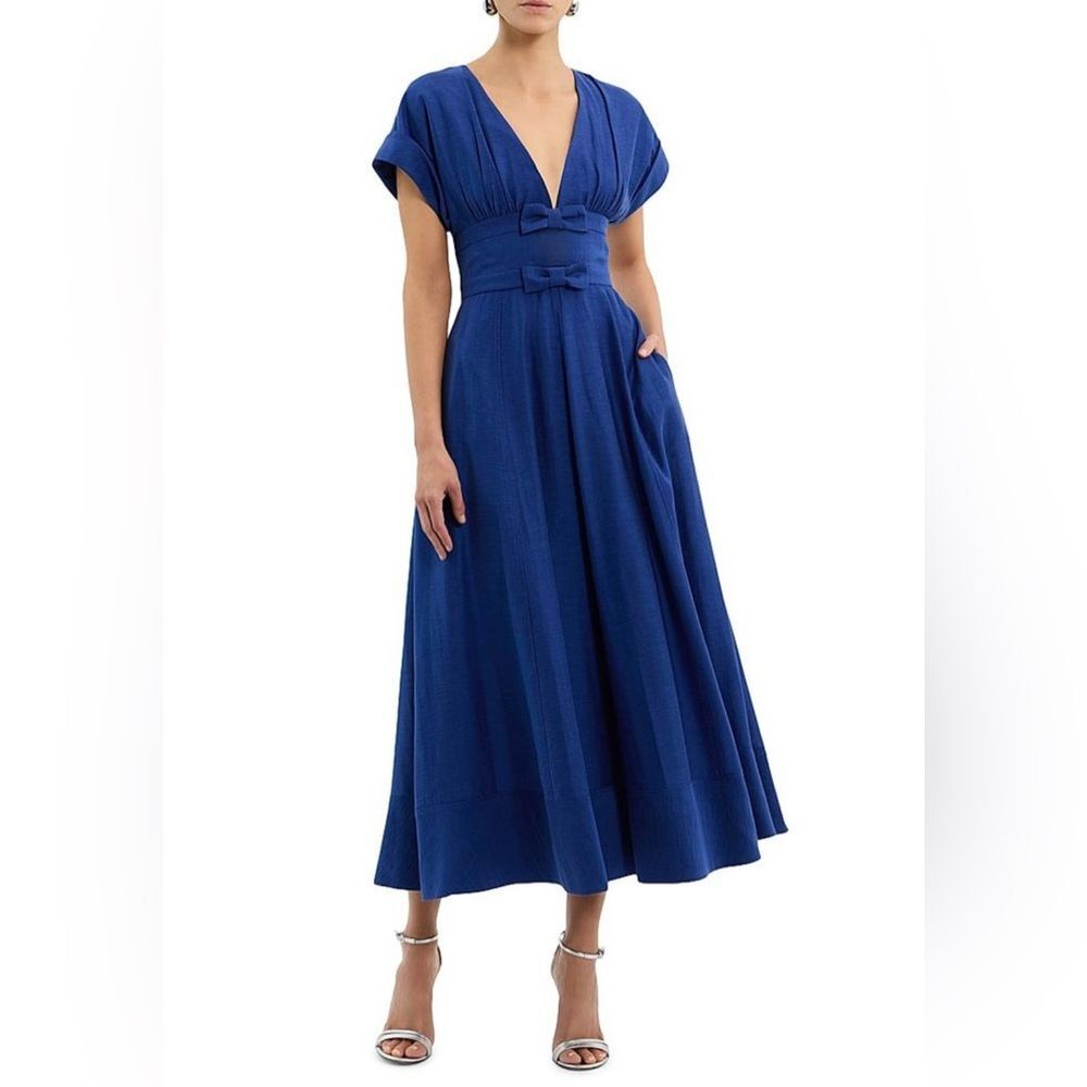 NWOT Rebecca Vallance Cera V-Neck Bow Midi Dress Size 12